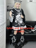 Y2k Fashion Fake Two Pieces Cartoon Print T-shirts Women Casual Loose Grunge Tops Aesthetic Fairy Harajuku Kawaii