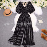 Zingj Summer Women's Wear 2023 New Temperament Wave Point V Neck Show High Waist Casual Wide Leg Jumpsuit