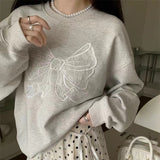 Round Neck Embroidered Bow Pullover SweatshirtOutfit