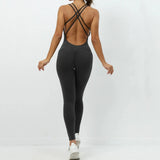 Backless Bodycon Scrunch Jumpsuit Raises Butt Women Dance Fitness Overalls Push Up Sleeveless Yoga Sport Jump Suit