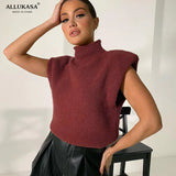 Sweater Turtleneck Sleeveless Women 2020 With Shoulder Pads Knitted Pullover Autumn Winter Jumper Casual Tops