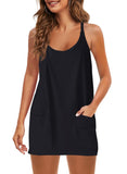 Summer Solid Sleeveless Dress Fine Shoulder Strap Vest Skirt Sports Skirt