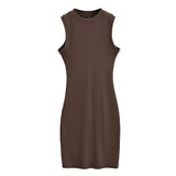 Zingj Trendy Women's Dress With Round Collar And Sleeveless Dress In Summer, The New Style Is Slim And Shows Solid Color, Sexy Vest And Hip