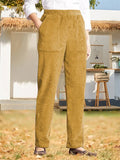 Pure Color Elastic Waist Striped Straight