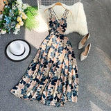 Women Floral Print Long Dress New Summer Sexy V-neck Backless Dresses Female Elegant Bohemian Party Maxi Dress