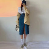 Stretch Split Jeans Skirt Women Korean High Waisted Slim Demin Skirts Faldas Mujer Moda 2021