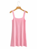 Summer Camisole Knitted Dress Sexy Rose Mini Dress Woman Vacation Beach