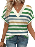 New Women's Dress Casual Round Neck Striped Multi-Color Short-Sleeved Overseas Hot T-Singing