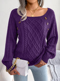2025 Casual Square Collar Buckle Knitted Knitted Sweater Women's