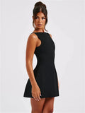 Solid Straight Neck Sleeveless Mini Dress-Outfit