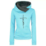 Autumn Winter Hoodies Sweatshirts Women Faith Embroidered Long Sleeve Pink Blue Pullovers Christmas Casual Warm Hooded