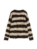 And White Striped Gothic Sweaters Women Ripped Holes Loose Knitted Pullover Frayed Fairy Grunge Jumpers Streetwear
