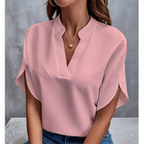 Summer New V-Neck Shirt Women Solid Color Casual Buffet