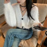 Early Autumn New V-Collar Short-Style Knitted Cardigan Women's Lazy Style Loose Fashion Foreign Style Sweater