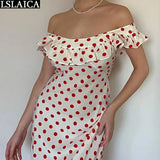Polka Dot Printed Dress Off Shoulder Ruffles Summer Fashion Party Maxi Dresses for Women Beautiful Going Out Female