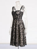 Spring 2025 New Fashion Sexy Mesh Embroidery Design Fish Bone Collection Waist Thin Lace Sling Dress