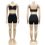 Sexy Two Piece Set Women Birthday Festival Outfit Summer Co Ord Short Set Rhinestone Crop Top Shorts Club Matching