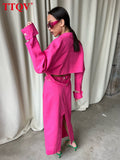Fashion Cotton Pink Two Piece Sets Womens Outifits Autumn Slim Long Sleeve Shirts With Hollow Out Pencil Skirts Sets