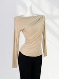 Zingj Temperament Money A Word Shoulder T Shirt Female Early Spring New Women's Pure To Show The Shoulder Inside The Long Sleeve Bottom Shirt Delicate