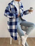 Button Lapel Plush Plaid Loose Temperament
