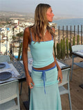 Blue Two Tone Cami Top And Maxi Skirt Set-Outfit