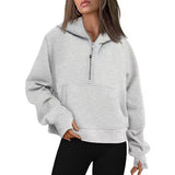 Autumn And Winter New Ladies Scuba Sports Semi-Zipper Yoga Clothes Loose Short Hooded Sweater