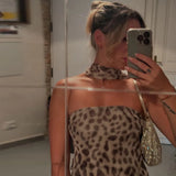Leopard Print Draped Tube Mini Dress-Outfit