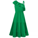 Summer Leisure Clear New Women's Single Shoulder Solid Color Flounce Waist