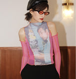 Designer Mesh Top Long Sleeve Tshirt Turtleneck T Shirt Women See Through Top Tee Shirt Femme Summer Fashion