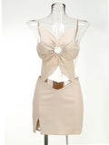 Women's New Three-Dimensional Flower Design Sexy Bare Umbilly Slings Dress Dress