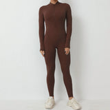 Zingj Zipper Detachable Chest Pad Long Sleeve Yoga Conjoined Suit High Intensity Fitness Exercise Conjoined Tights-Outfit