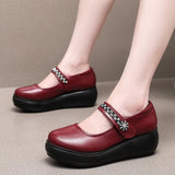 Red Heel Slope Thick-Soled Waterproof Table Shallow Mouth Single Shoe Velcro Size Size Of The Elderly Pine Cake Mother