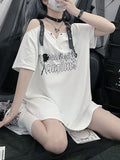 Printed Off Shoulder Women Tshirts Casual Streetwear Y2k Aesthetic T Shirt Girl Sweet Tops Harajuku Graphic Tees