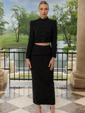 High-End Temperament Suit 2025 New Nail Beads Design Top High-Waisted Hip Skirt