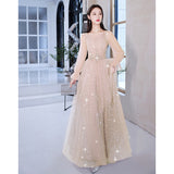 Dress Women 2025 New Champagne Long-Sleeved Banquet Temperament Simple Thin Host Art Exam