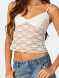 Women Floral Lace Crop Camis Tops Summer Backless Spaghetti Strap Tank Sleeveless Mini Vest for Streetwear