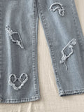 Men's Heart Patch Light Wash Loose Jeans-Outfit