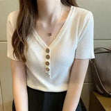 T-Shirt Women'S Short-Sleeved 2022 Summer New Korean Version Of The Slim Ice Silk Sweater Thin Bottoming All-Match