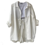 Women's Wrinkle Collar Long-Sleeved Shirt High-Waisted Rope Shorts Fashion Casual Two-Piece