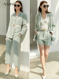 Minimalism Spring Suit Office Lady Blazer Set Women Lace Vneck Tanks High Waist Women Pants Female Shorts Outfits