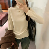 Velvet Bottomed Blouse With A New Autumn And Winter Black Semi-High Collar And A Polished Woolen Blouse In The Middle Of The