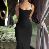 Zingj Hot Girl Wind Hollow Out Leakage Waist Condole Belt Dress Female U Collar Solid Color Versatile Open Fork Package Hip