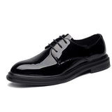 Leather Shoes Men's British Korean Version Pointed Patent Leather Black Fashion Shoes Business Dress Casual Bright Lace