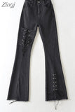 Jeans Hight Waist Strappy Cross Jeans Women 2023 Fashion Denim Pants Bottom Harajuku Streetwear Boyfriend Style