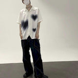 gradient heart Harajuku women blouse short-sleeved shirt cardigan pajamas collar goth Korean summer streetwear