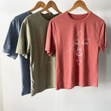 Summer Abstract Art T-shirts Woman Short Sleeve Tops Tee 100% Solid Color T-shirts
