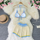 Zingj Pastoral Wind Knit Hanging Neck With Hook Flower Flower Wool Hollow Out Sexy Bikini Two Set