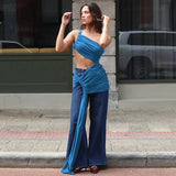 Sheer Draped One Shoulder Cut Out Maxi Dress- Outfit