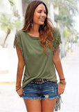 New Summer Solid Sexy Tassel Short Sleeve Women's Tops T Shirt 2021 Fashion Casual O Neck Loose Ladies T Shirt Plus