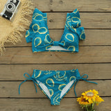 Waist Bikini 2021 Ruffle Swimwear Women Print Sexy Swimsuit Push Up Bikinis Plus Size Bathing Suits Floral Beach